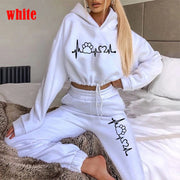 Super Cute ECG Tracksuit Women Suit Fleece Hoodies Casual Sports Set Long Sleeved Sweater Trousers Sportswear