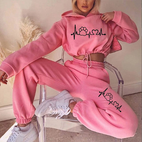 Super Cute ECG Tracksuit Women Suit Fleece Hoodies Casual Sports Set Long Sleeved Sweater Trousers Sportswear