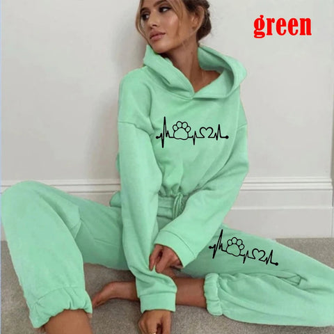 Super Cute ECG Tracksuit Women Suit Fleece Hoodies Casual Sports Set Long Sleeved Sweater Trousers Sportswear