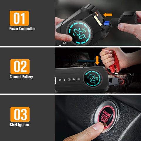 BUVAYE Car Air Pump 4 in 1 Auto Tyre Inflator with Jump Starter Portable Air Compressor Power Bank Starters Starting Lighting